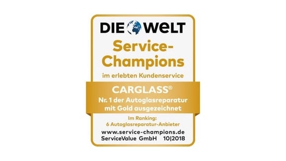 Golden umrandete Schrift mit "Service Champions 2018"