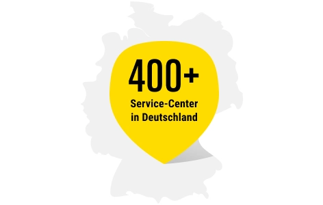 Deutschlandkarte mit Pin auf dem die Anzahl der Carglass Service Center stehen